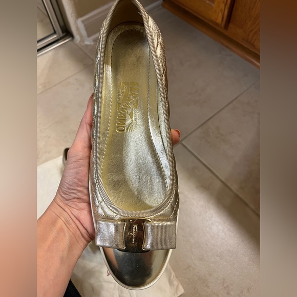 Salvatore ferragamo gold quilted bow ballet flats - Picture 4 of 7
